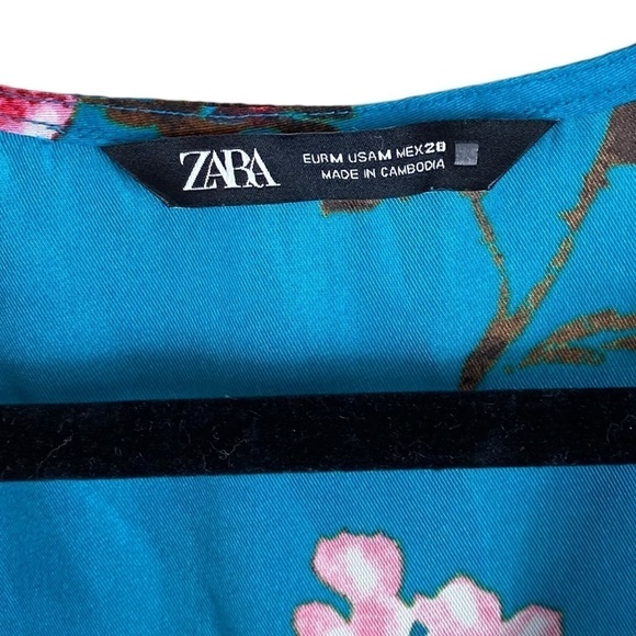 Zara Blouse Teal Floral V-neck with Peplum Sz Medium - Picture 5 of 11